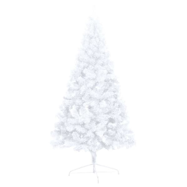 vidaXL Belyst halv plastgran med kulor vit 150 cm