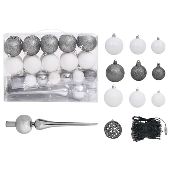 vidaXL Belyst halv plastgran med kulor vit 150 cm