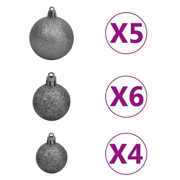vidaXL Belyst halv plastgran med kulor vit 150 cm