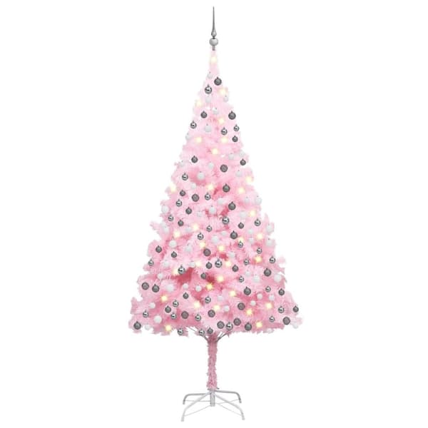 vidaXL Tekojoulukuusi palloilla esivalaistu pinkki 240 cm PVC