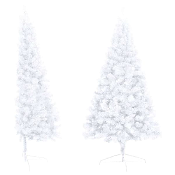vidaXL Belyst halv plastgran med kulor vit 210 cm