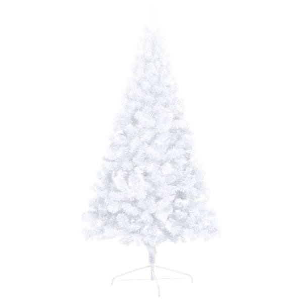vidaXL Belyst halv plastgran med kulor vit 240 cm