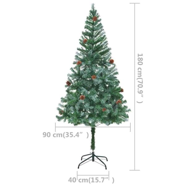 vidaXL juletræ med sne + lys + julekugler og grankogler 180 cm