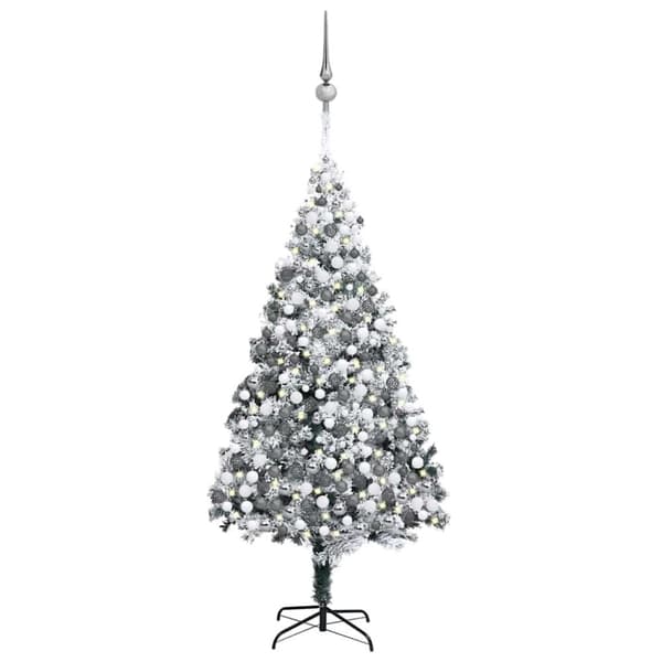 vidaXL kunstigt juletræ med LED og kuglesæt + puddersne 400 cm grøn