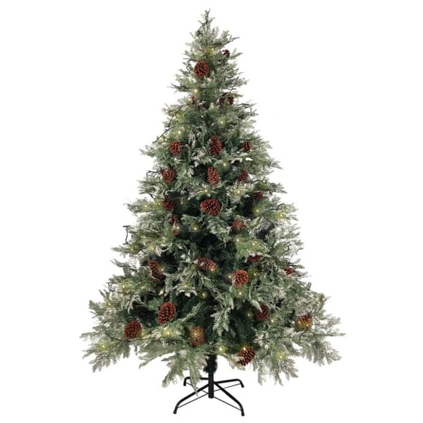 vidaXL juletræ med grankogler og lys PVC og PE 150 cm grøn og hvid