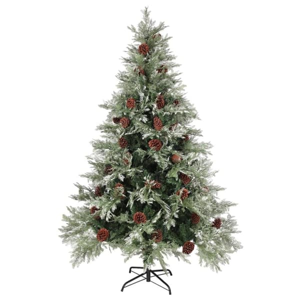 vidaXL juletræ med grankogler og lys PVC og PE 150 cm grøn og hvid