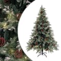 Miniatyrbillede 1 af 8: vidaXL juletræ med grankogler og lys PVC og PE 150 cm grøn og hvid
