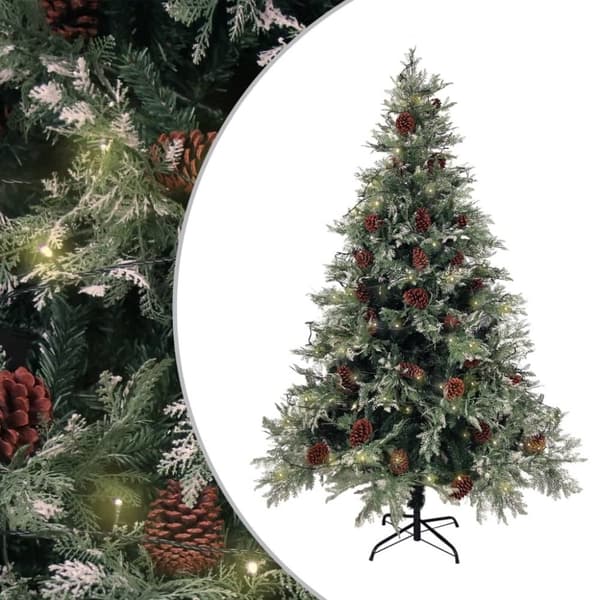vidaXL juletræ med grankogler og lys PVC og PE 150 cm grøn og hvid