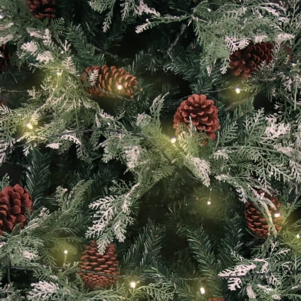 vidaXL Belyst julgran med kottar grön&vit 150 cm PVC&PE