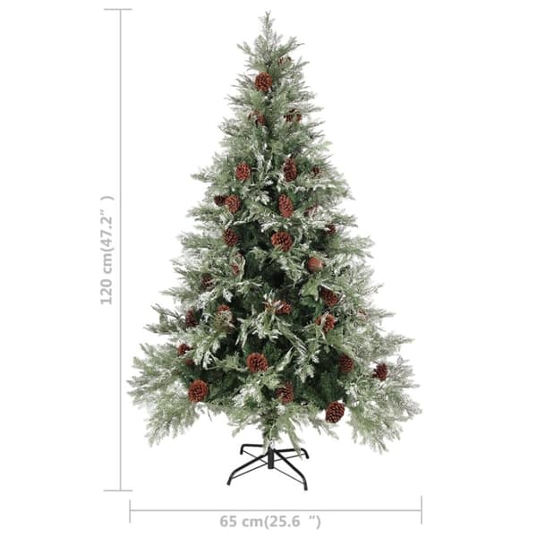vidaXL Esivalaistu tekojoulukuusi kävyillä vihreä/valk. 120 cm PVC/PE