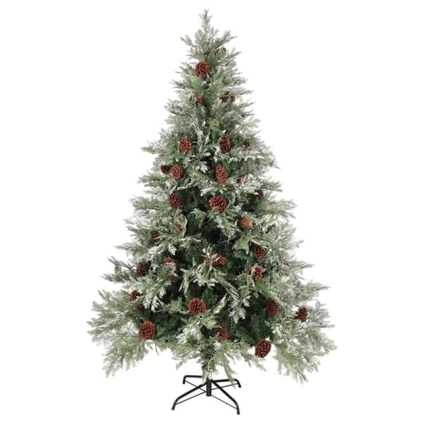 vidaXL Esivalaistu tekojoulukuusi kävyillä vihreä/valk. 120 cm PVC/PE