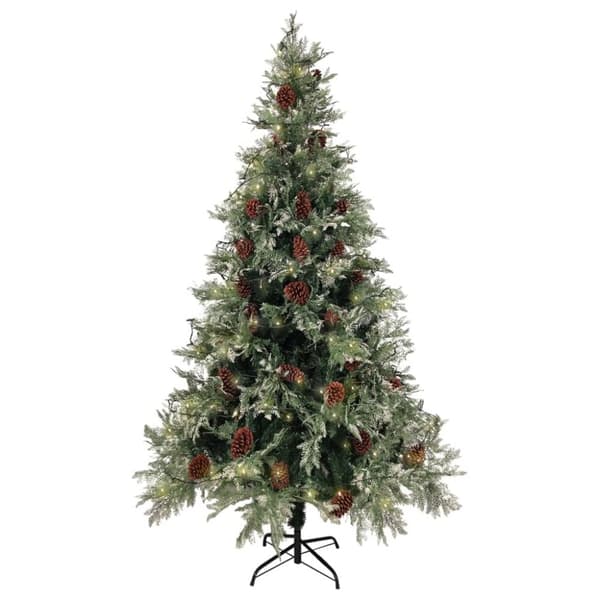 vidaXL Esivalaistu tekojoulukuusi kävyillä vihreä/valk. 195 cm PVC/PE