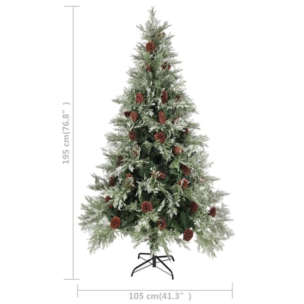 vidaXL Esivalaistu tekojoulukuusi kävyillä vihreä/valk. 195 cm PVC/PE