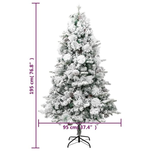 vidaXL juletræ med sne + lys og grankogler 195 cm PVC og PE