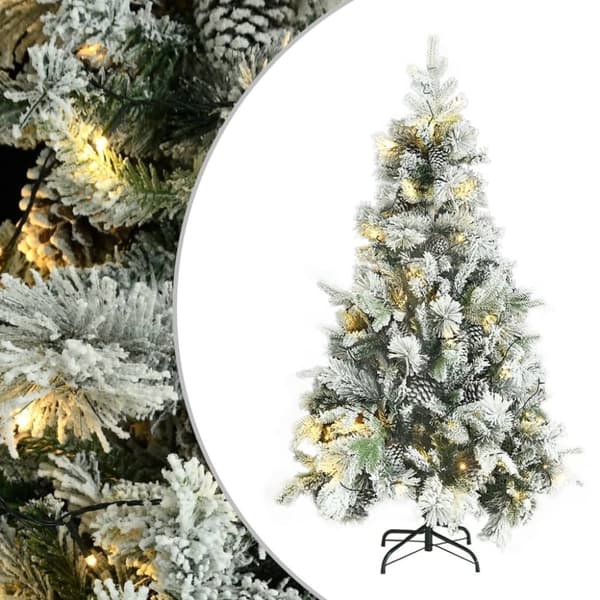 vidaXL juletræ med sne + lys og grankogler 195 cm PVC og PE