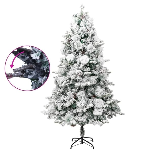 vidaXL Belyst plastgran med snö och kottar 195 cm PVC&PE