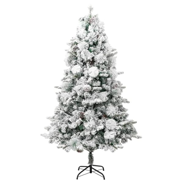vidaXL Belyst plastgran med snö och kottar 195 cm PVC&PE