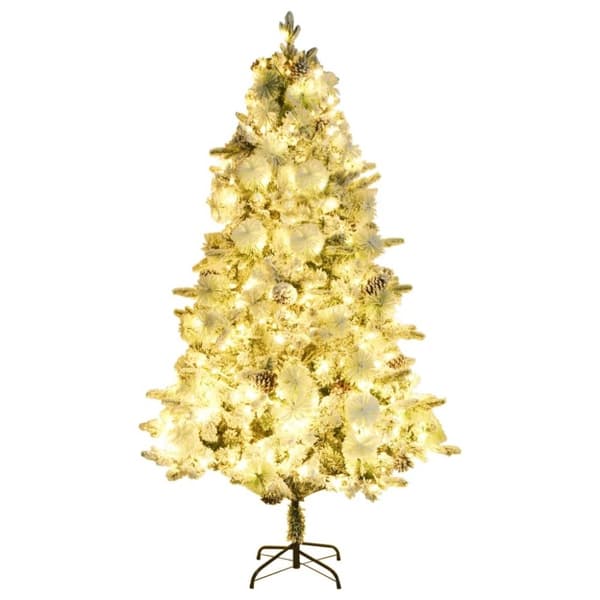 vidaXL Belyst plastgran med snö och kottar 195 cm PVC&PE