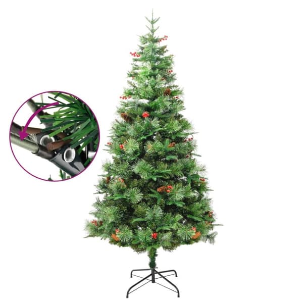 vidaXL Belyst julgran med kottar grön 195 cm PVC&PE