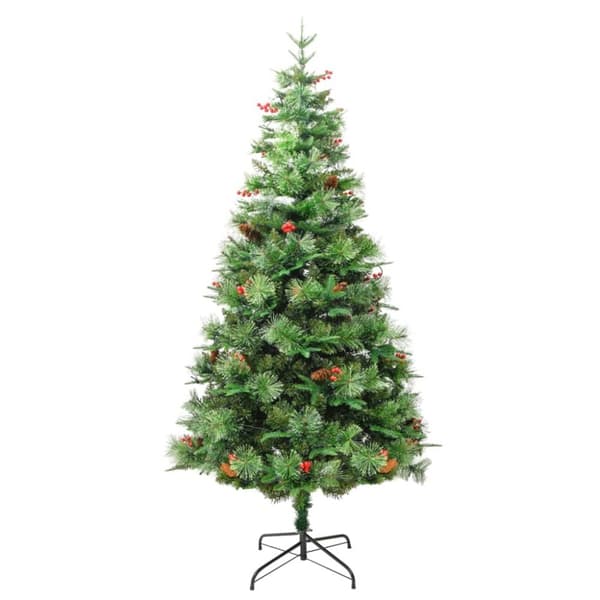 vidaXL Belyst julgran med kottar grön 195 cm PVC&PE