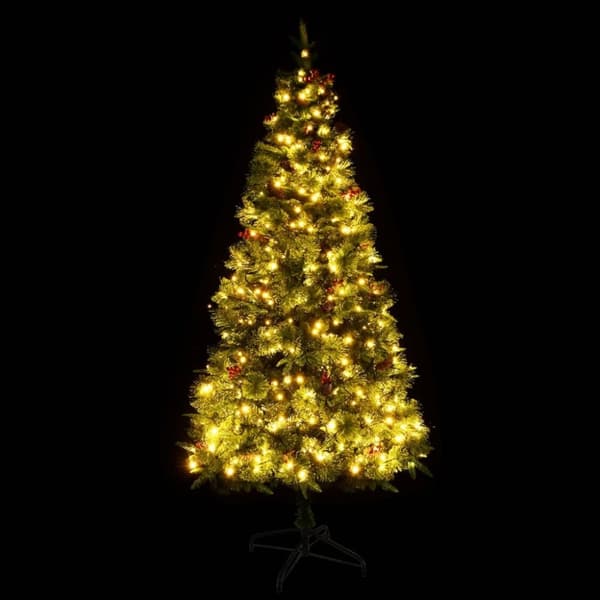 vidaXL Belyst julgran med kottar grön 195 cm PVC&PE