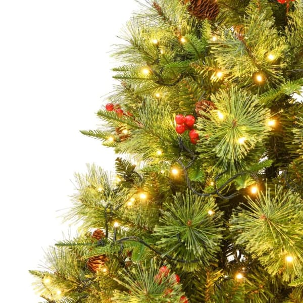 vidaXL Belyst julgran med kottar grön 195 cm PVC&PE