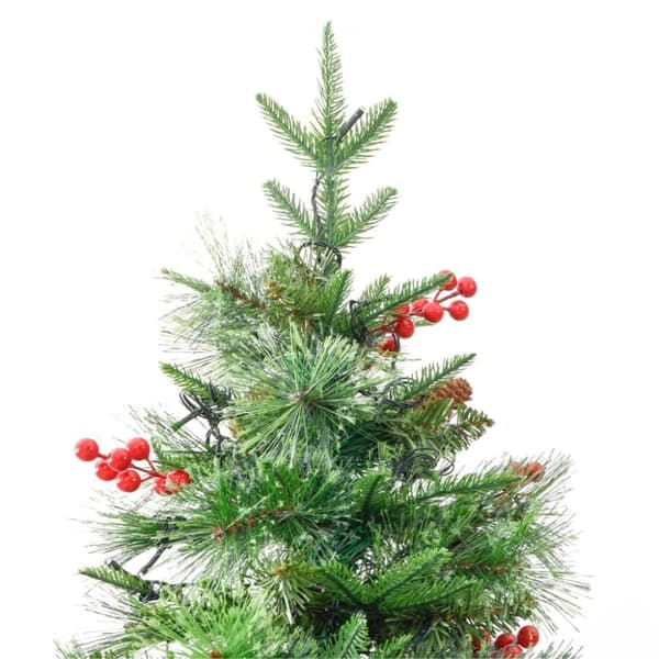 vidaXL Belyst julgran med kottar grön 195 cm PVC&PE