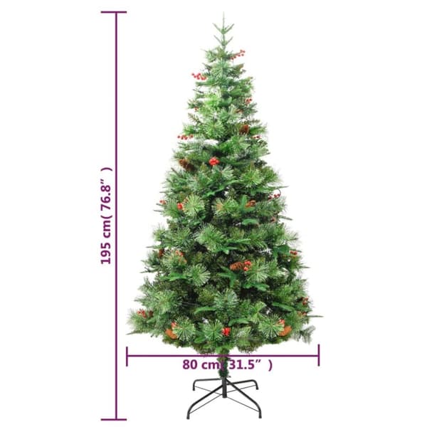 vidaXL Belyst julgran med kottar grön 195 cm PVC&PE