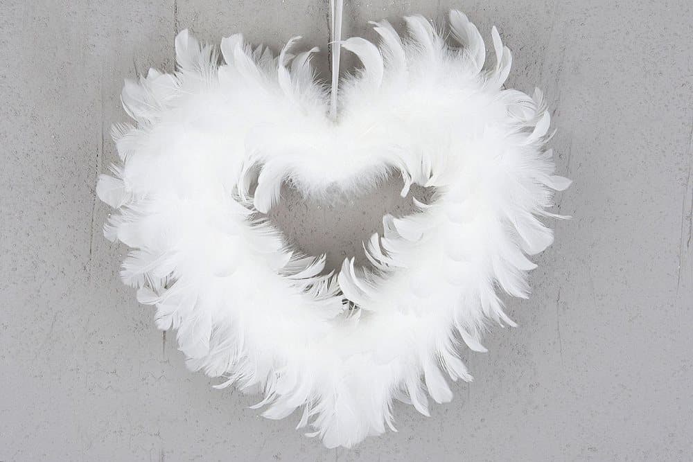 Hjärta Fjäder Vit 28cm