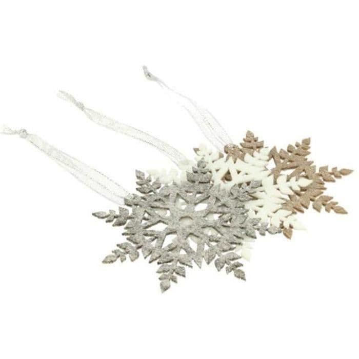 3 snöflingor med glitterfilt