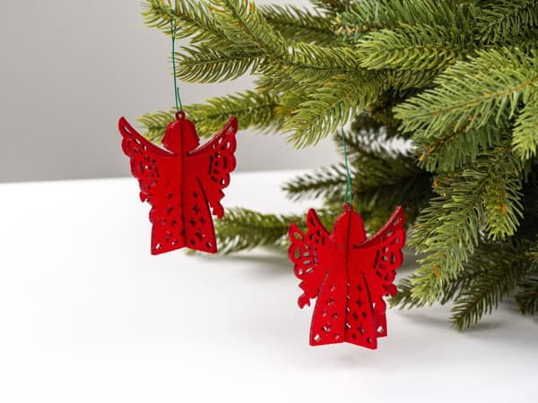 Julgransdekorationer ÄNGEL, filt, 3st. h 9 cm Röd