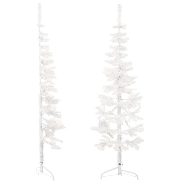 vidaXL Smal halv plastgran med stativ vit 120 cm