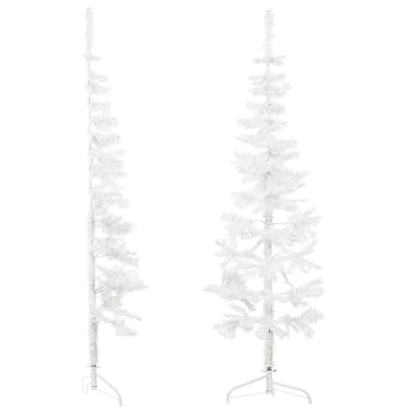 vidaXL Smal halv plastgran med stativ vit 120 cm