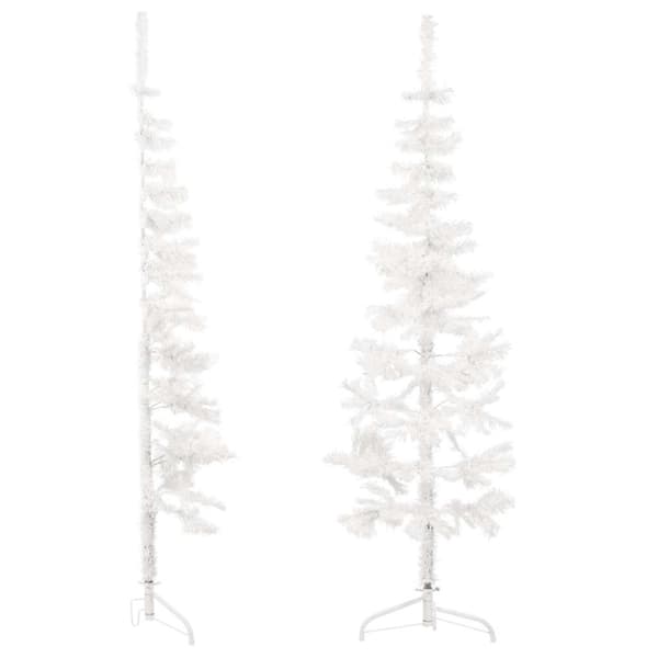 vidaXL Smal halv plastgran med stativ vit 150 cm