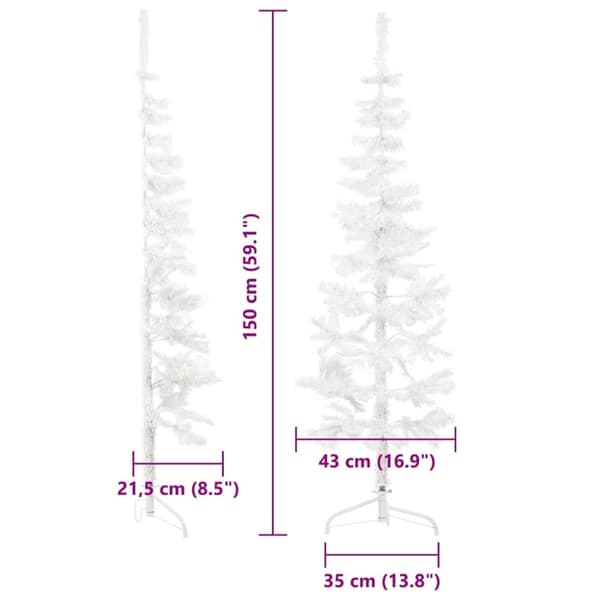 vidaXL Smal halv plastgran med stativ vit 150 cm