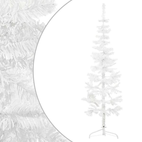vidaXL Smal halv plastgran med stativ vit 150 cm