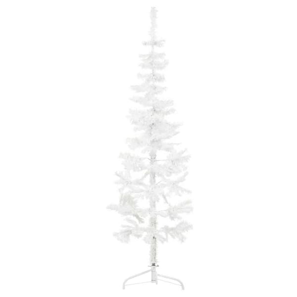 vidaXL Smal halv plastgran med stativ vit 150 cm