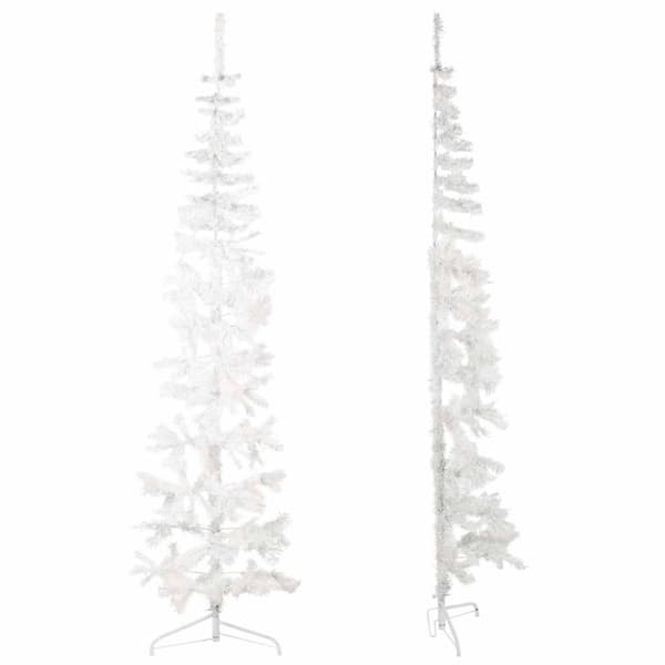 vidaXL Smal halv plastgran med stativ vit 240 cm