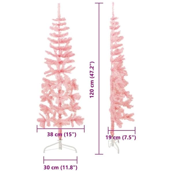 vidaXL Smal halv plastgran med stativ rosa 120 cm