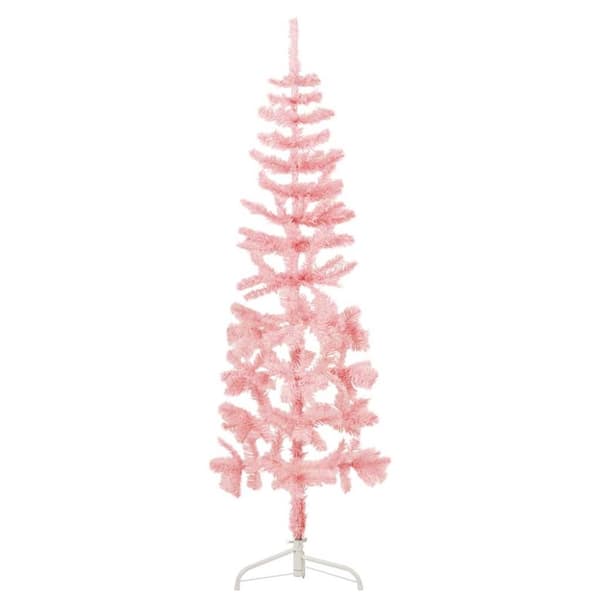 vidaXL Smal halv plastgran med stativ rosa 120 cm