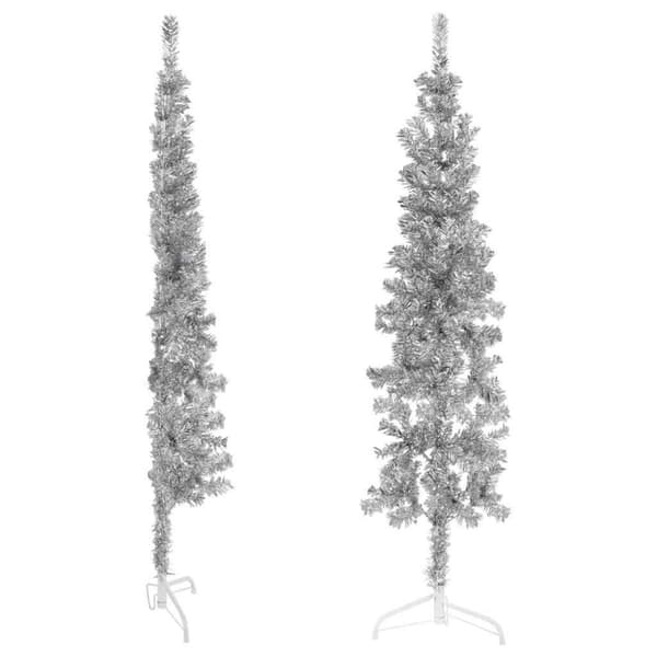 vidaXL Smal halv plastgran med stativ silver 150 cm