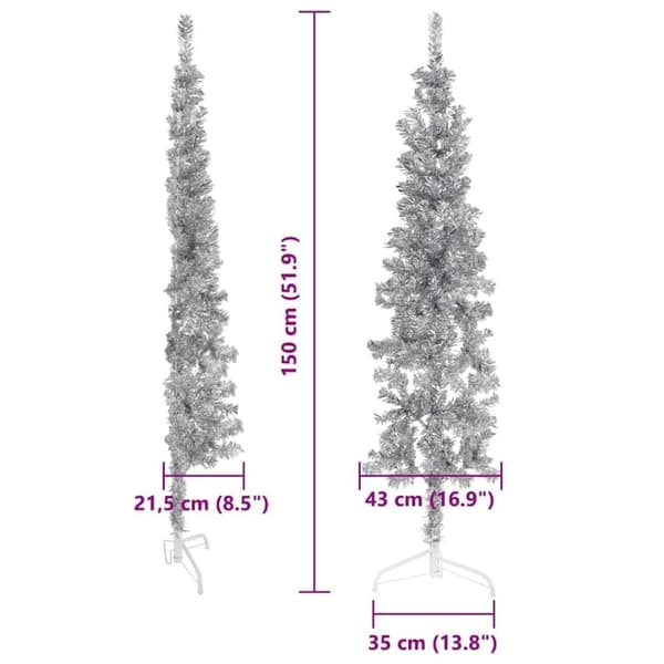 vidaXL Smal halv plastgran med stativ silver 150 cm