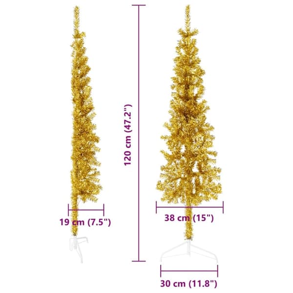 vidaXL Smal halv plastgran med stativ guld 120 cm