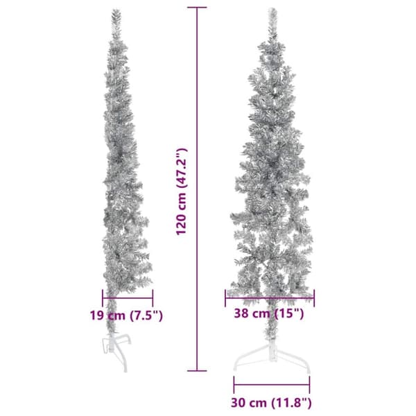 vidaXL Smal halv plastgran med stativ silver 120 cm