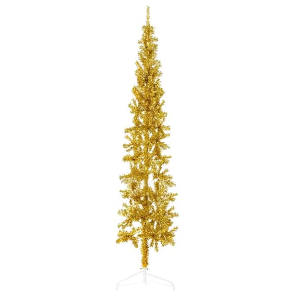 vidaXL Smal halv plastgran med stativ guld 210 cm
