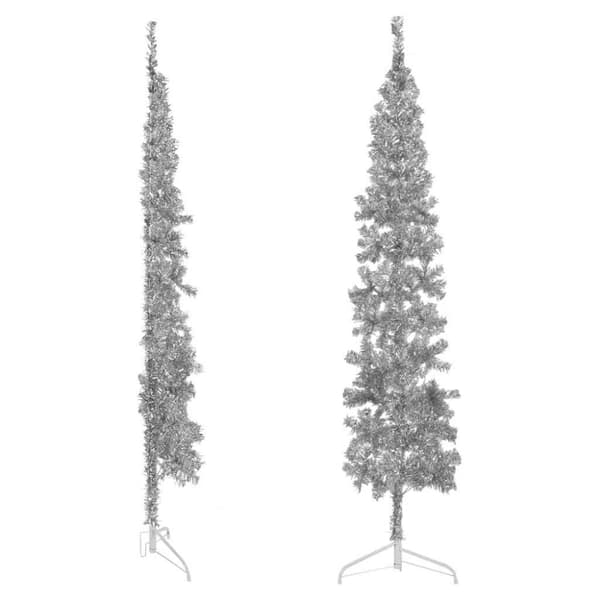 vidaXL Smal halv plastgran med stativ silver 240 cm