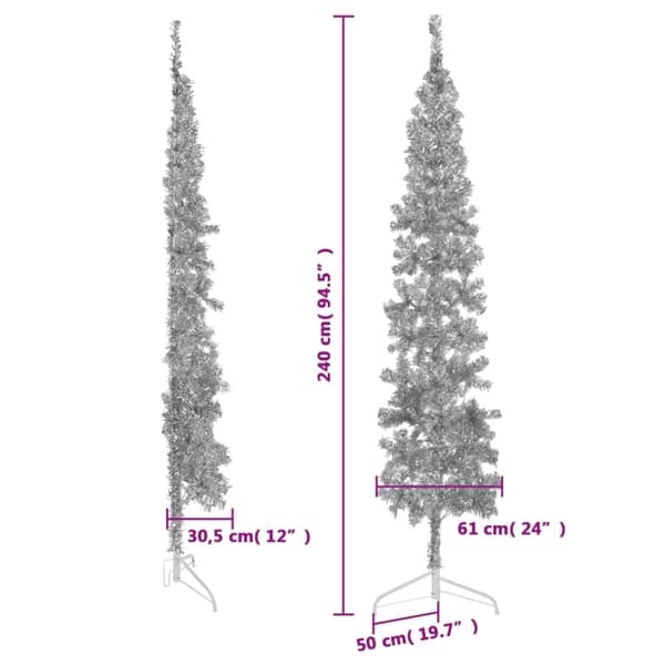vidaXL Smal halv plastgran med stativ silver 240 cm