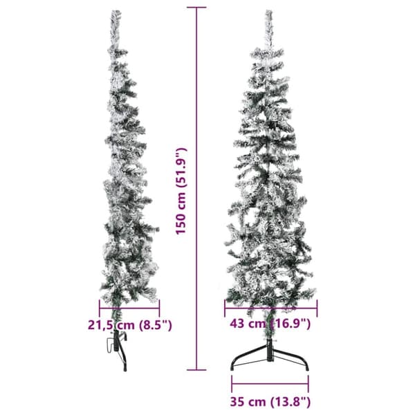 vidaXL Smal halv plastgran med snö 150 cm