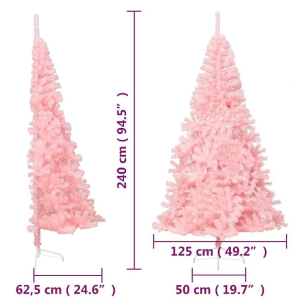 vidaXL Kunstig juletre halvt med stativ rosa 240 cm PVC