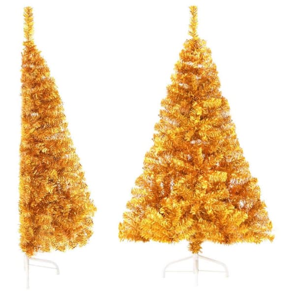 vidaXL Halv plastgran med fot guld 120 cm PET